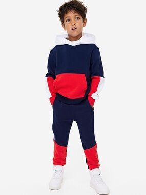 H&M Navy, Red & White Colorblock Sweatpants Joggers Set